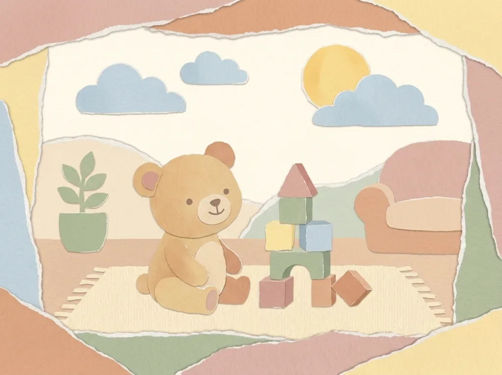 Tumble and the Wobbly Tower - a soft pastel storybook picture